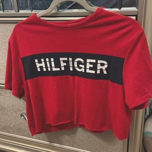 Red tommy hilfinger crop tee size S